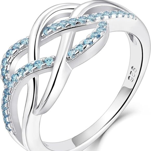 YL Celtic Knot Twisted Knot Ring Birthstone Infinity Rings - Aquamarine - March - Picture 1 of 6